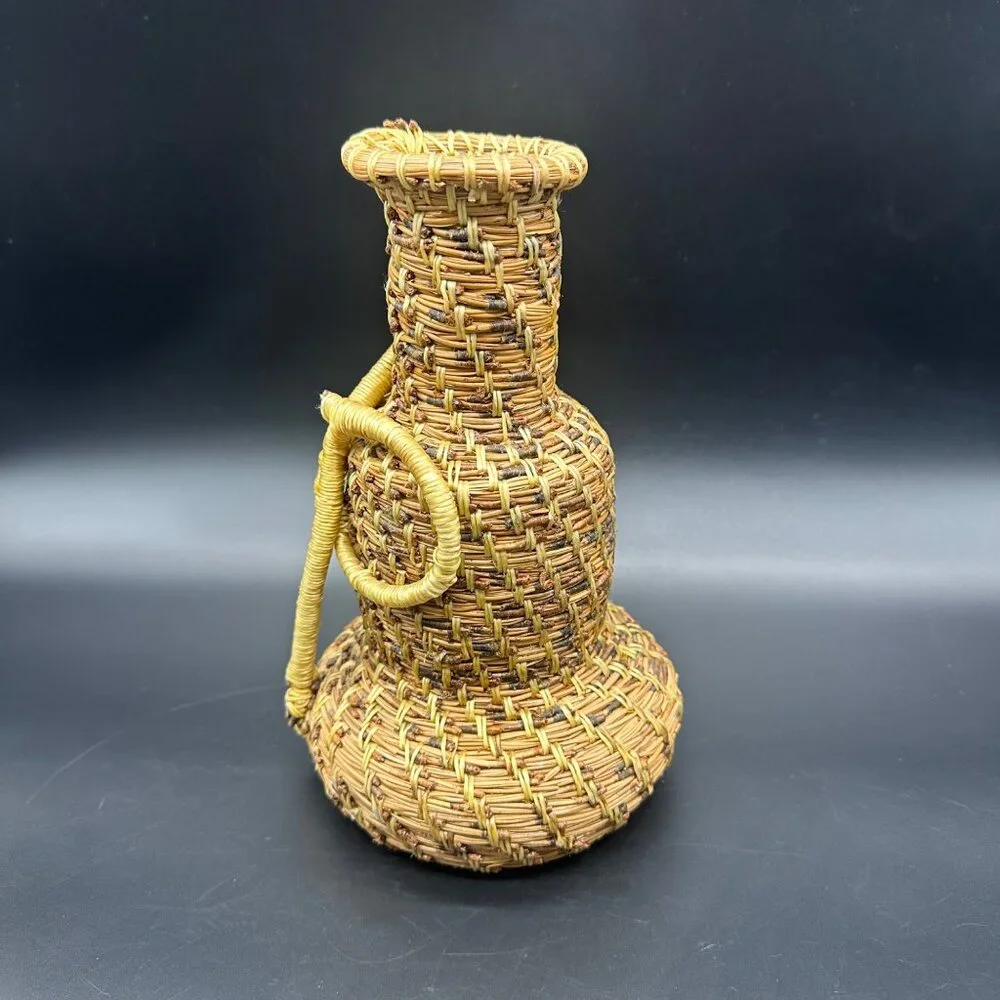 Handwoven Pine Needle Grass Basket Vase Decorative Rustic Boho Home Decor - Picture 3 of 13
